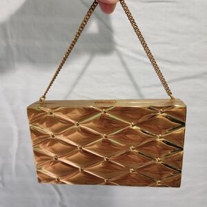 Vintage Mini Glam Gold Quilted Look Metal Clutch W Makeup Compartments. Evans